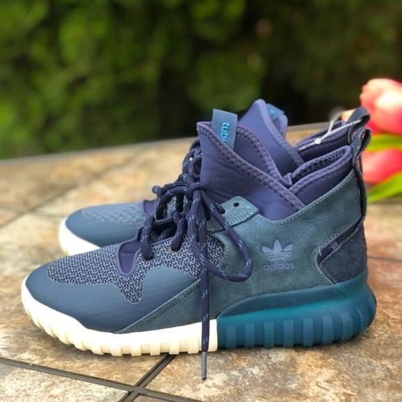 Adidas Blue Tubular X Primeknit PK Trainers  Sneakers S74926 M7/W8.5 NEW - Picture 1 of 13